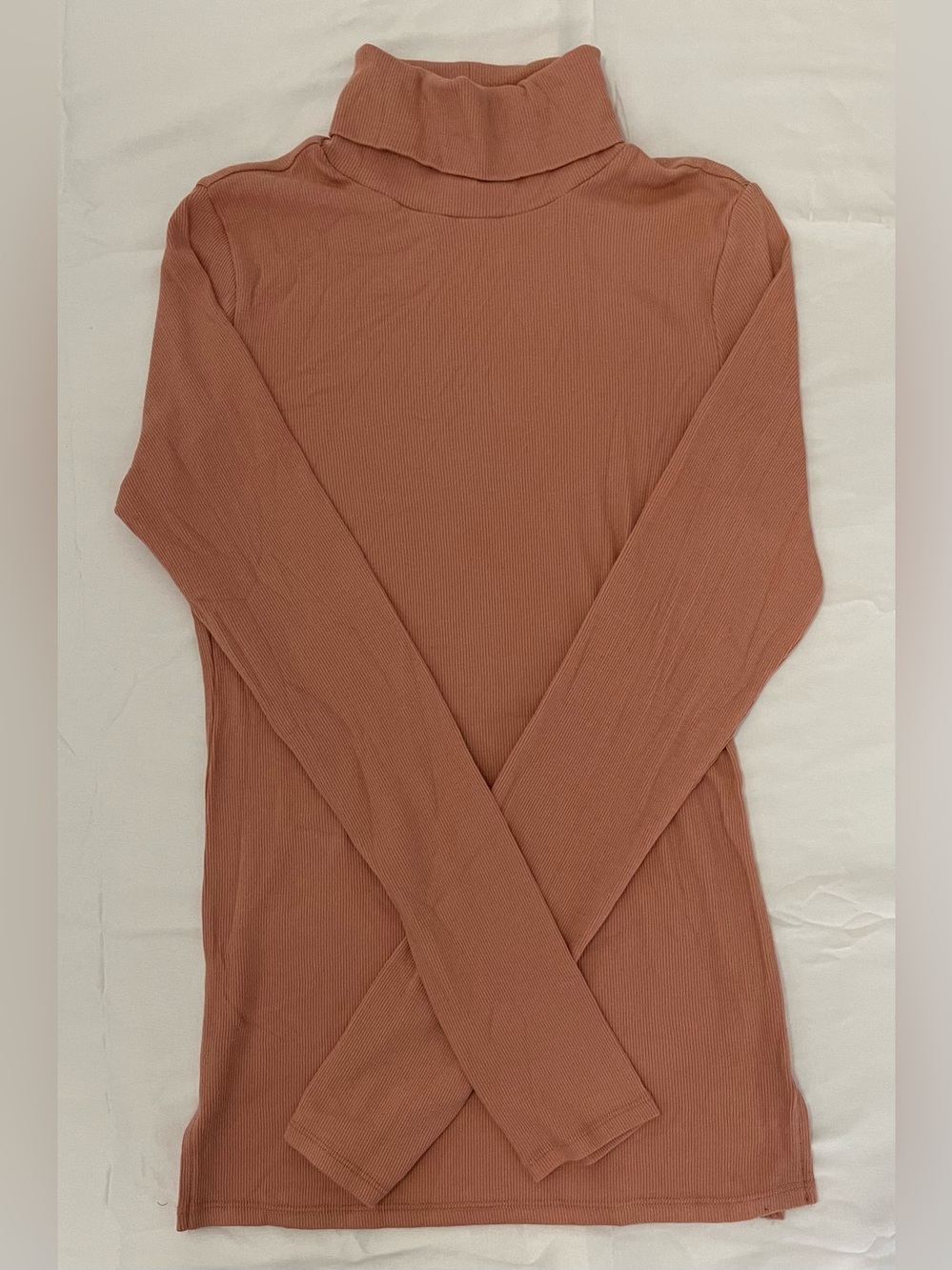 Ambiance Ribbed Turtleneck Long Sleeve Top - Dusty Coral